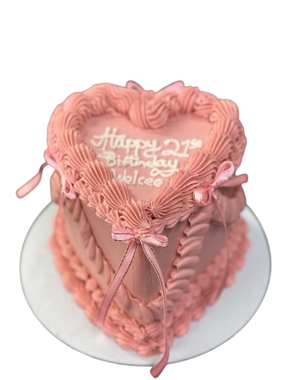 Pink 21st Birthday Heart Cake